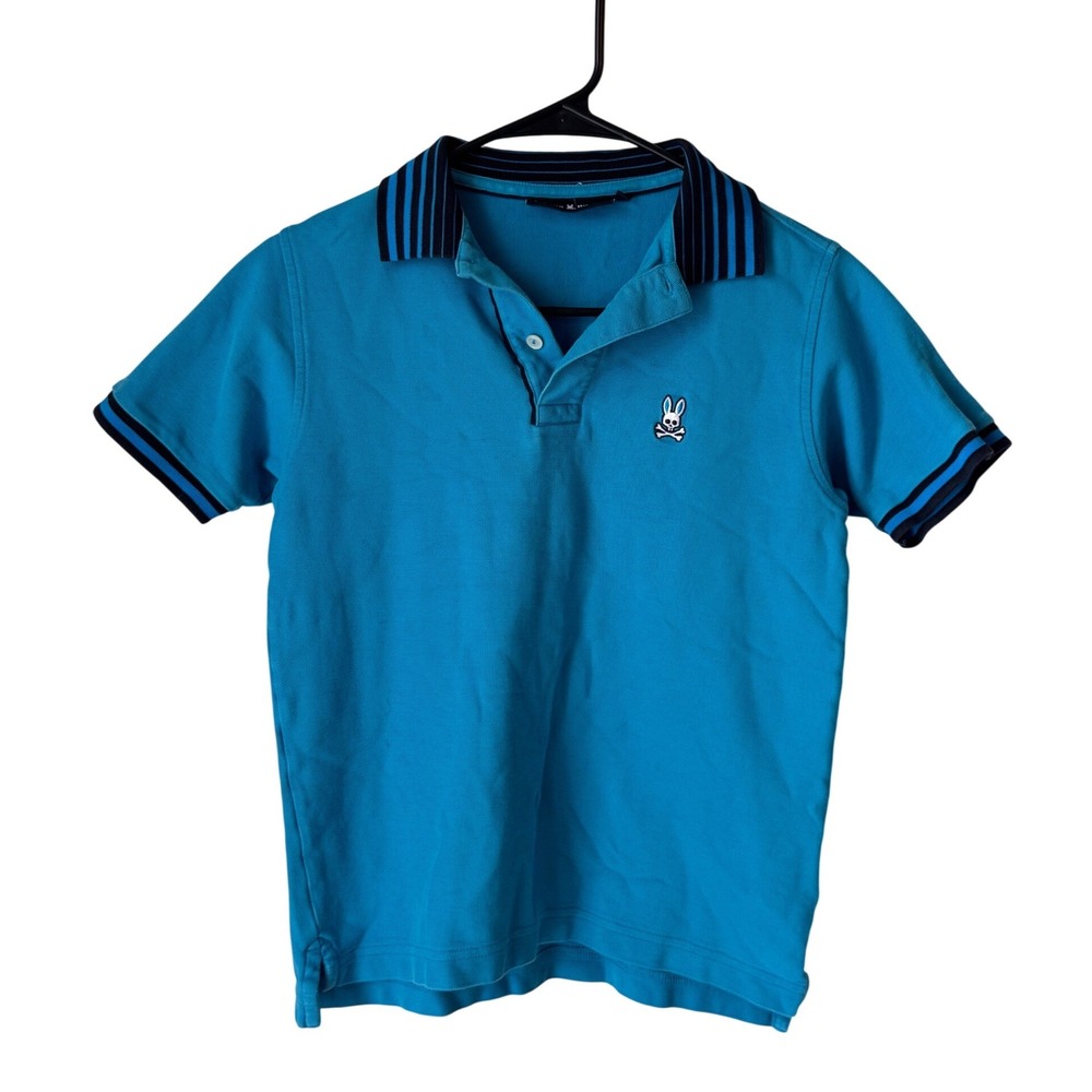 Psycho Bunny Boys Pima Cotton Polo Shirt Turquoise Blue Size L 14-16
